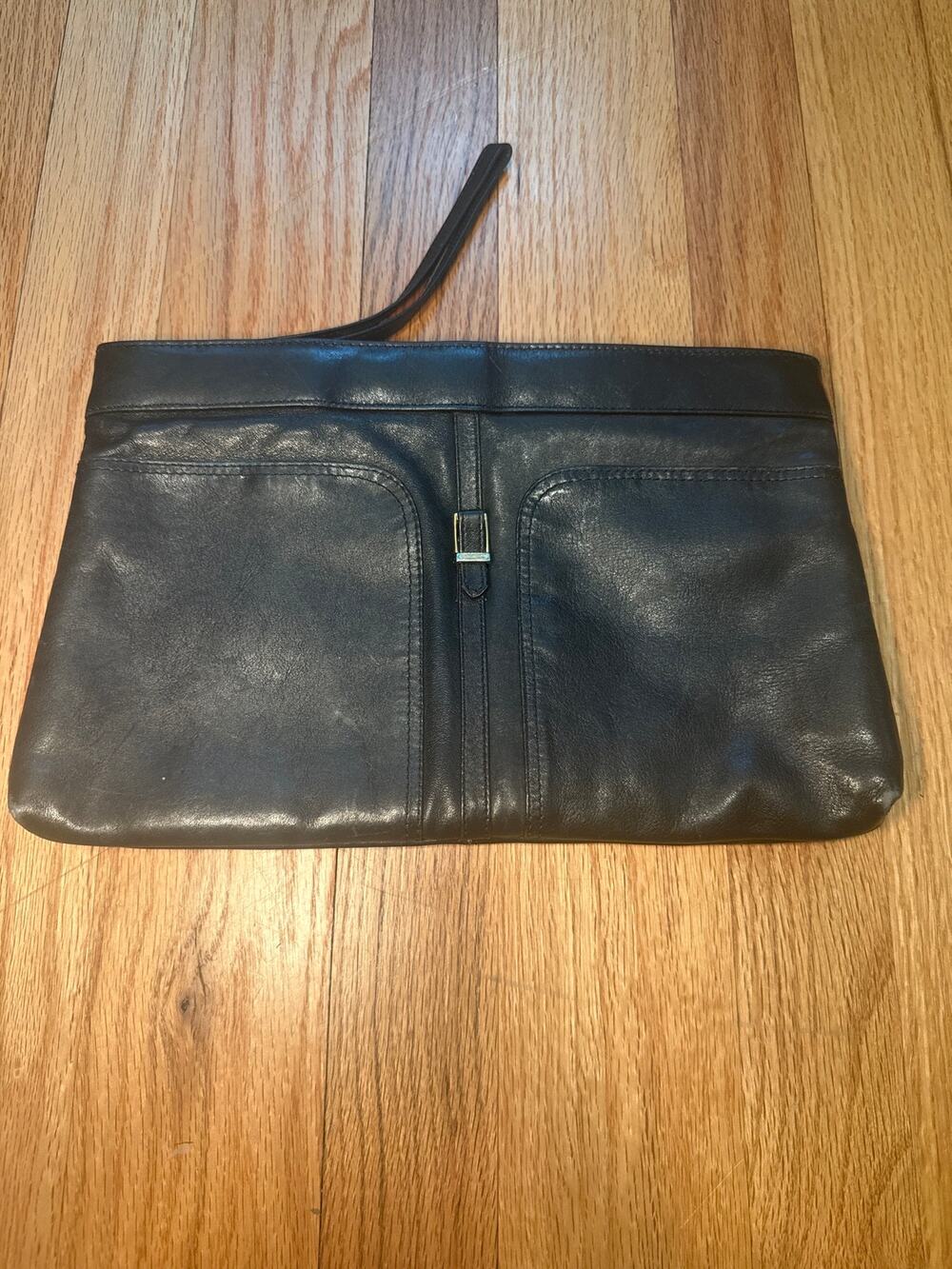 Almondo Originals Black Genuine Leather Wristlet Clutch Vintage Evening Bag